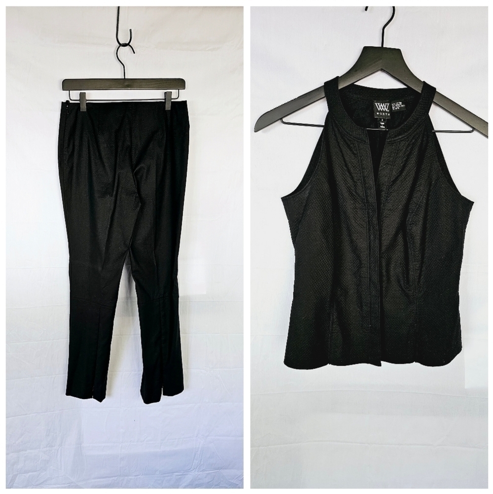 Worth Office Career Black Pant And Sleeveless Top Cotton Blend Suit Size 2/4